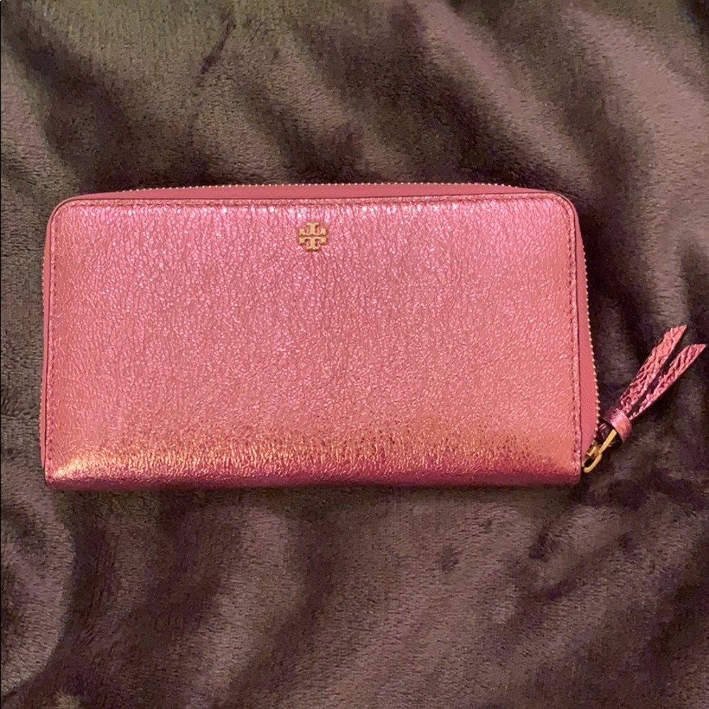 Tory Burch metallic pink wallet